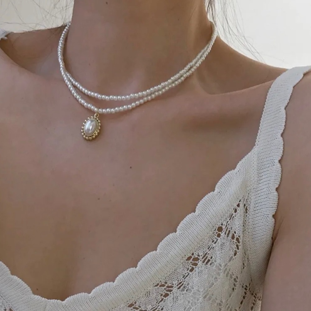 Fashion Ladies Pendant Necklace Double Layer Pearl Necklace